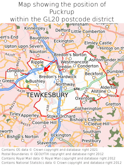 Map showing location of Puckrup within GL20