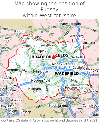 Map showing location of Pudsey within West Yorkshire