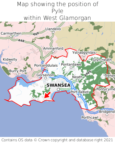 Map showing location of Pyle within West Glamorgan