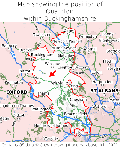 Map showing location of Quainton within Buckinghamshire