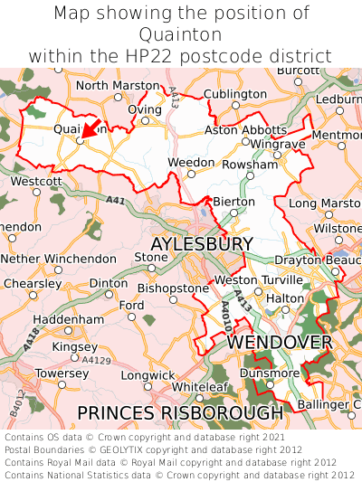 Map showing location of Quainton within HP22