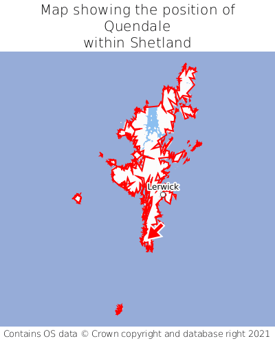 Map showing location of Quendale within Shetland