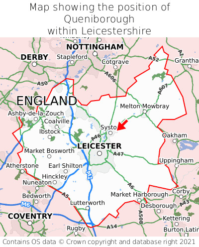 Map showing location of Queniborough within Leicestershire