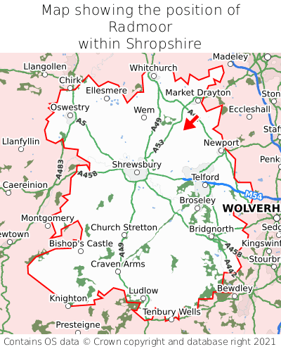 Map showing location of Radmoor within Shropshire