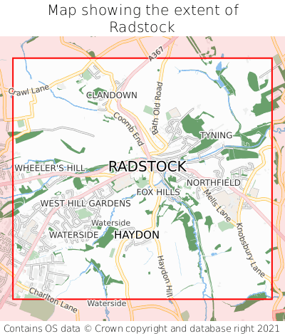 Map showing extent of Radstock as bounding box