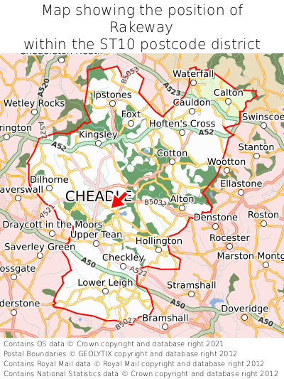 Map showing location of Rakeway within ST10