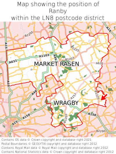 Map showing location of Ranby within LN8