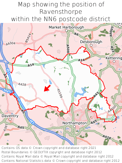 Map showing location of Ravensthorpe within NN6