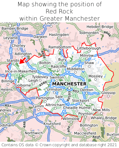 Map showing location of Red Rock within Greater Manchester