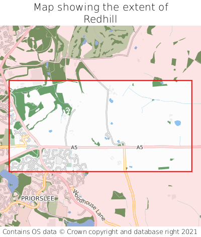 Map showing extent of Redhill as bounding box