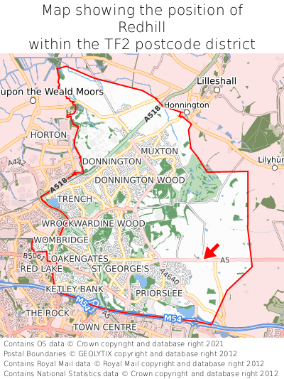 Map showing location of Redhill within TF2