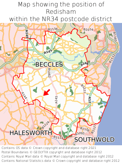 Map showing location of Redisham within NR34