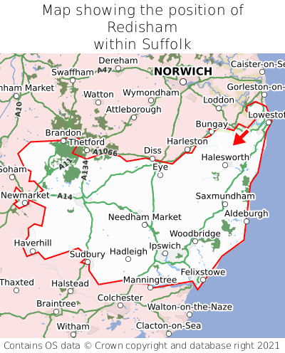 Map showing location of Redisham within Suffolk