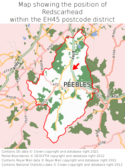 Map showing location of Redscarhead within EH45