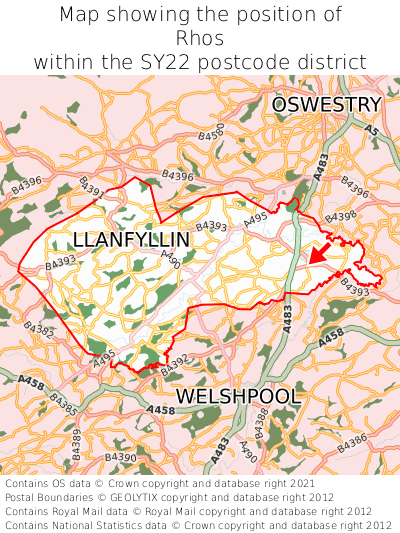 Map showing location of Rhos within SY22