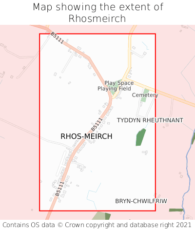 Map showing extent of Rhosmeirch as bounding box