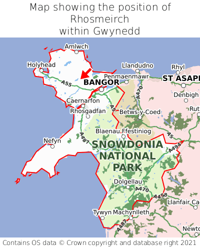 Map showing location of Rhosmeirch within Gwynedd