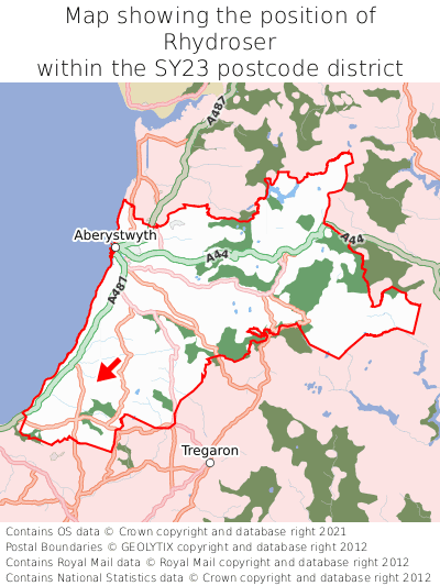 Map showing location of Rhydroser within SY23