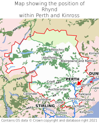 Map showing location of Rhynd within Perth and Kinross