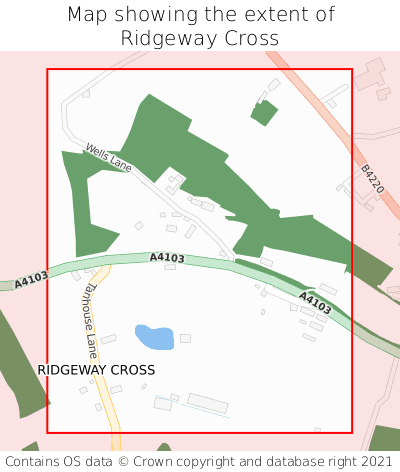 Map showing extent of Ridgeway Cross as bounding box