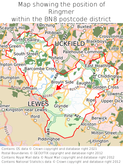 Map showing location of Ringmer within BN8