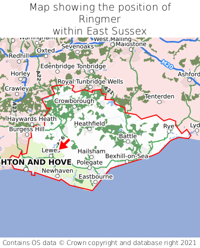 Map showing location of Ringmer within East Sussex