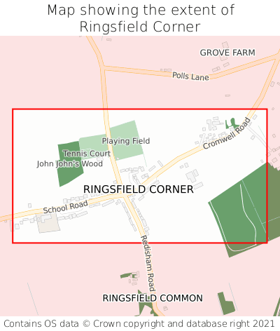 Map showing extent of Ringsfield Corner as bounding box