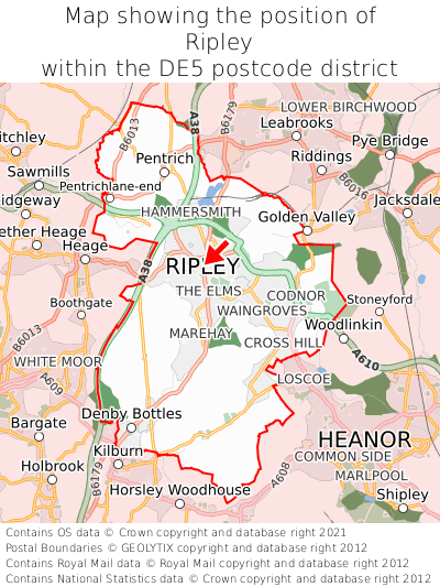 Map showing location of Ripley within DE5