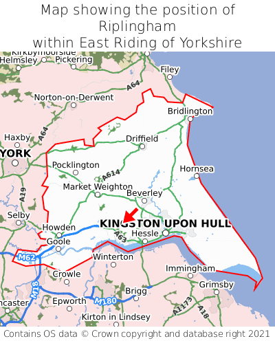 Map showing location of Riplingham within East Riding of Yorkshire