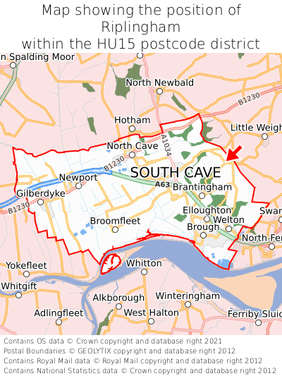 Map showing location of Riplingham within HU15