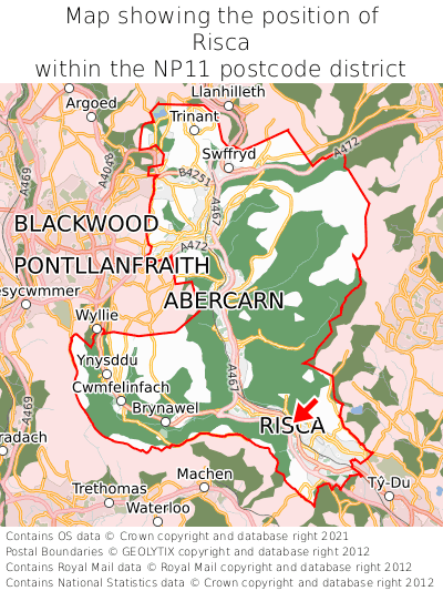 Map showing location of Risca within NP11