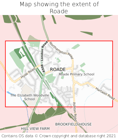 Map showing extent of Roade as bounding box