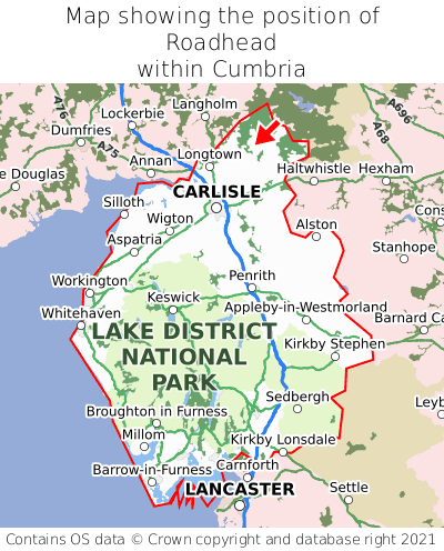 Map showing location of Roadhead within Cumbria