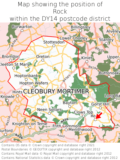 Map showing location of Rock within DY14