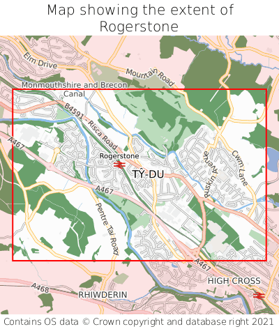 Map showing extent of Rogerstone as bounding box