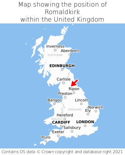 Map showing location of Romaldkirk within the UK