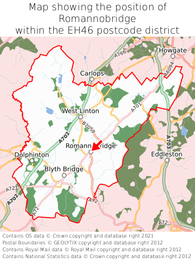 Map showing location of Romannobridge within EH46