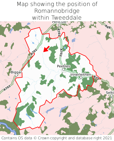 Map showing location of Romannobridge within Tweeddale