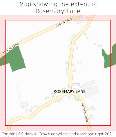 Map showing extent of Rosemary Lane as bounding box