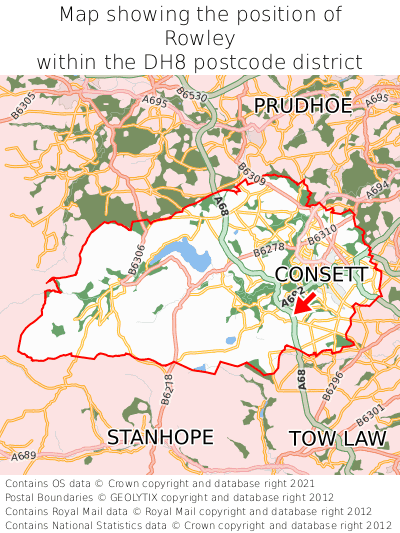 Map showing location of Rowley within DH8