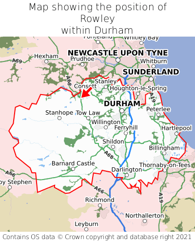 Map showing location of Rowley within Durham