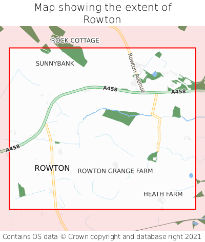 Map showing extent of Rowton as bounding box