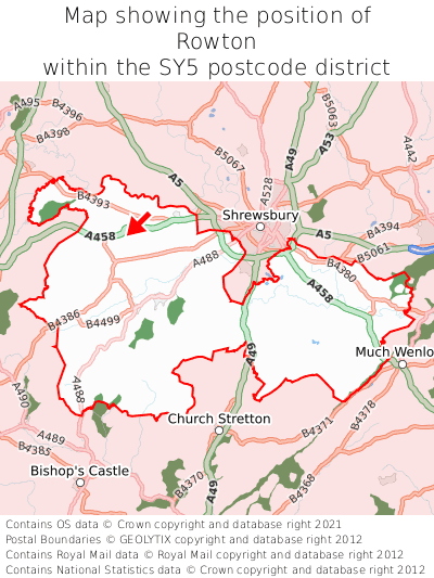 Map showing location of Rowton within SY5