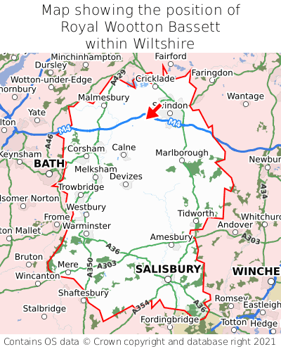 Map showing location of Royal Wootton Bassett within Wiltshire