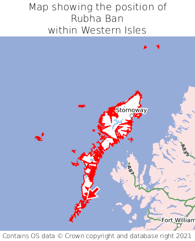 Map showing location of Rubha Ban within Western Isles