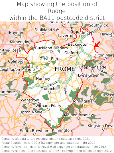 Map showing location of Rudge within BA11