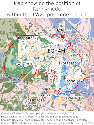 Map showing location of Runnymede within TW20