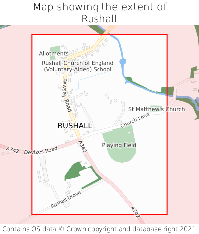 Map showing extent of Rushall as bounding box