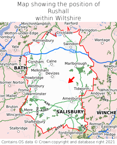 Map showing location of Rushall within Wiltshire