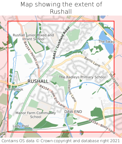 Map showing extent of Rushall as bounding box